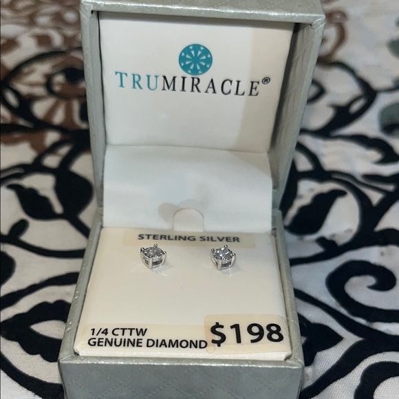 TruMiracle Sterling Silver Diamond Earrings - Picture 1 of 5